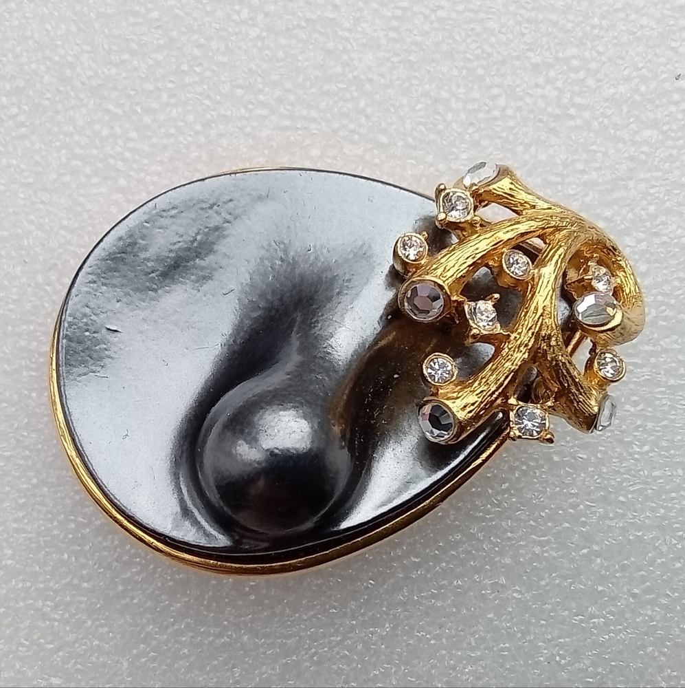 IVANA signed, Elegant Gold  Toned and Grey Main Part , Rhinestones Brooch